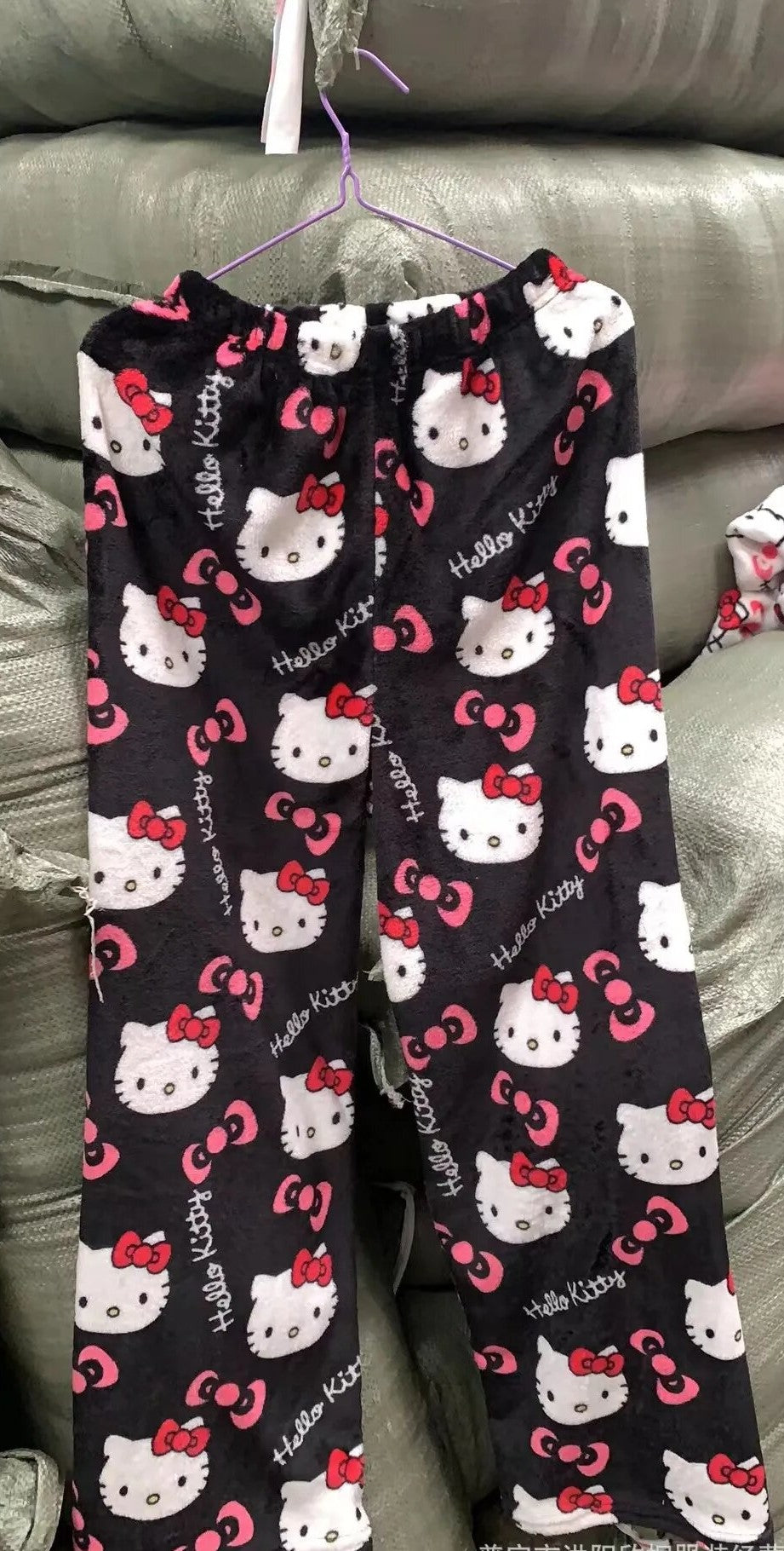 Kawaii Sanrio Hello Kitty Pajamas Pants Y2k Cartoon Black Cute Women Soft  Plush Thickening Trousers Clothes Female Casual Pants | Fruugo ZA